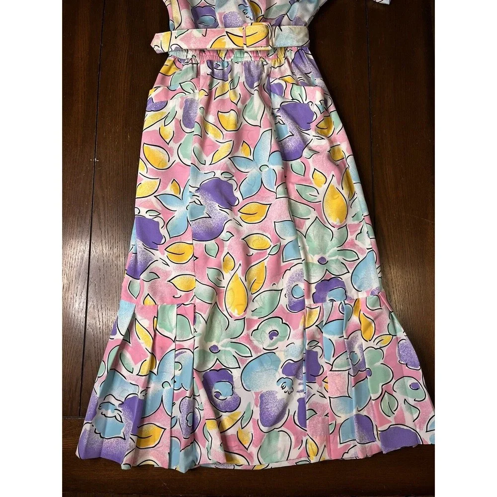 Vintage 1980’s Act 1 Floral Mermaid Dress With Belt - Picture 3 of 15